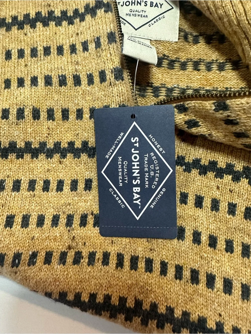 St. John's Bay Mustard and Black Striped Half-Zip Sweater